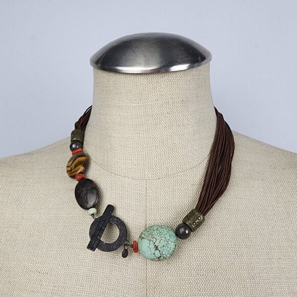 SILPADA Sterling Silver Toggle Multi Strand Tigers Eye Howlite Necklace - Picture 1 of 6